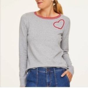 LOFT Embroidered Heart in Grey and Red Sweater Size S